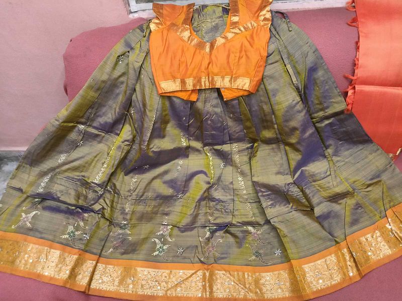 1-TimeUsed GreyLehenga with OrangeBorder+OrangBlou
