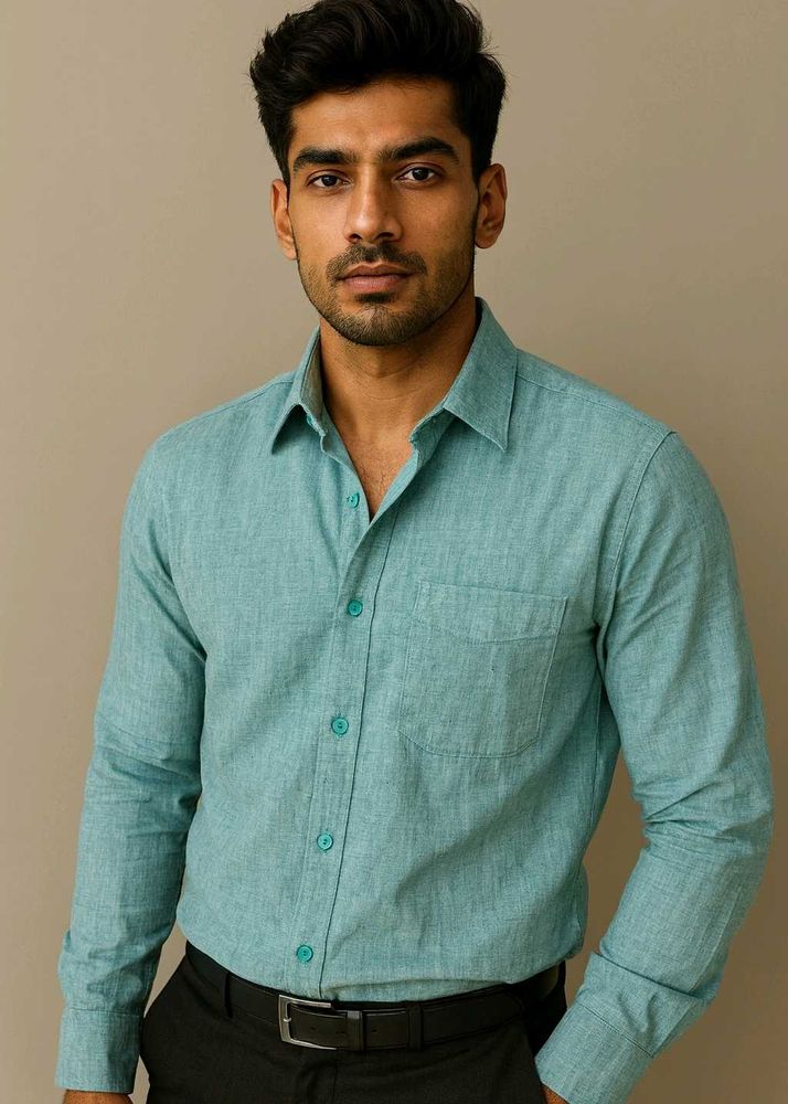 Men&#39;s Casual Green/blue/cyan Shirt