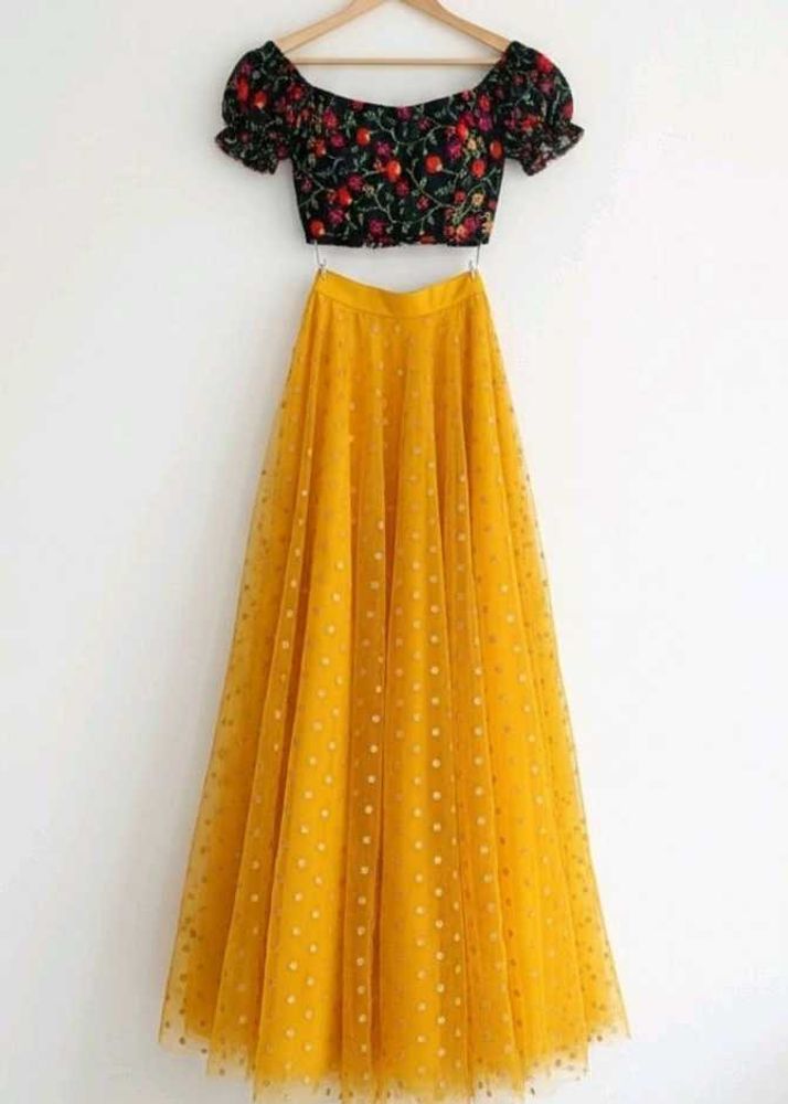 Floral Crop Top &amp; Yellow Skirt