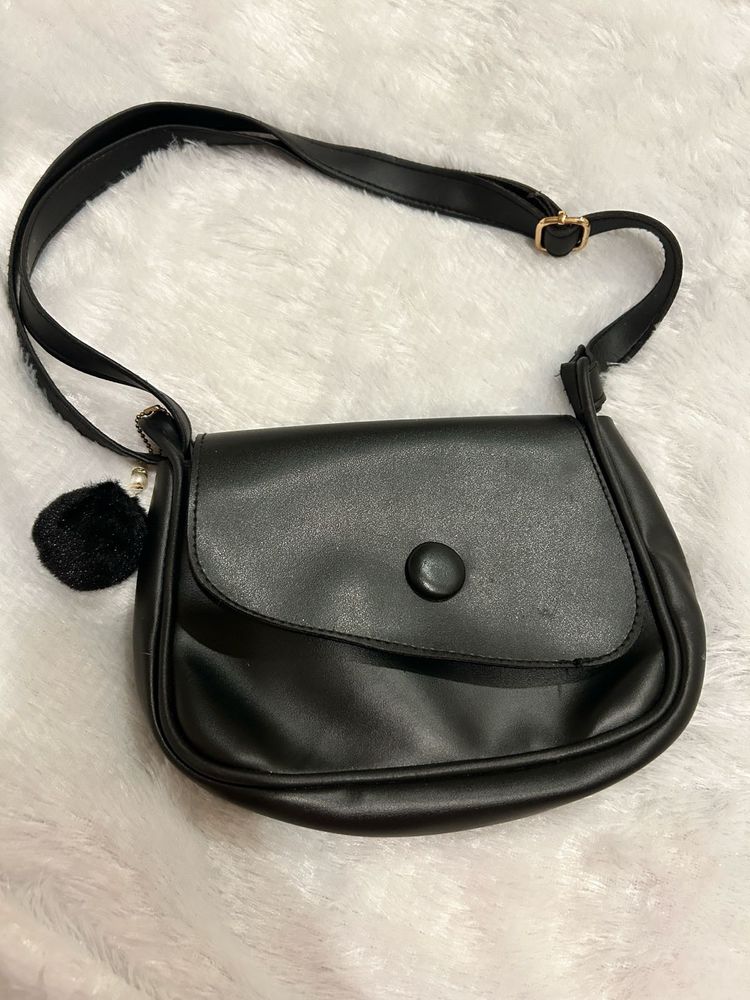 Black Crossbody Bag with Pom-Pom (Brand new Su