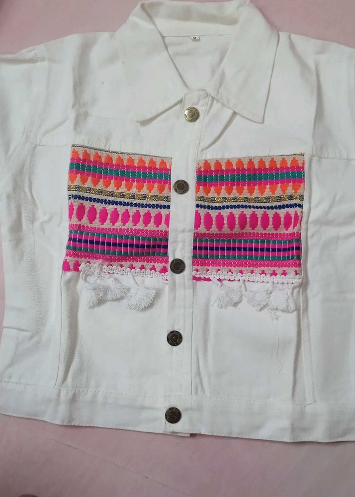 White Embroidered Denim Jacket