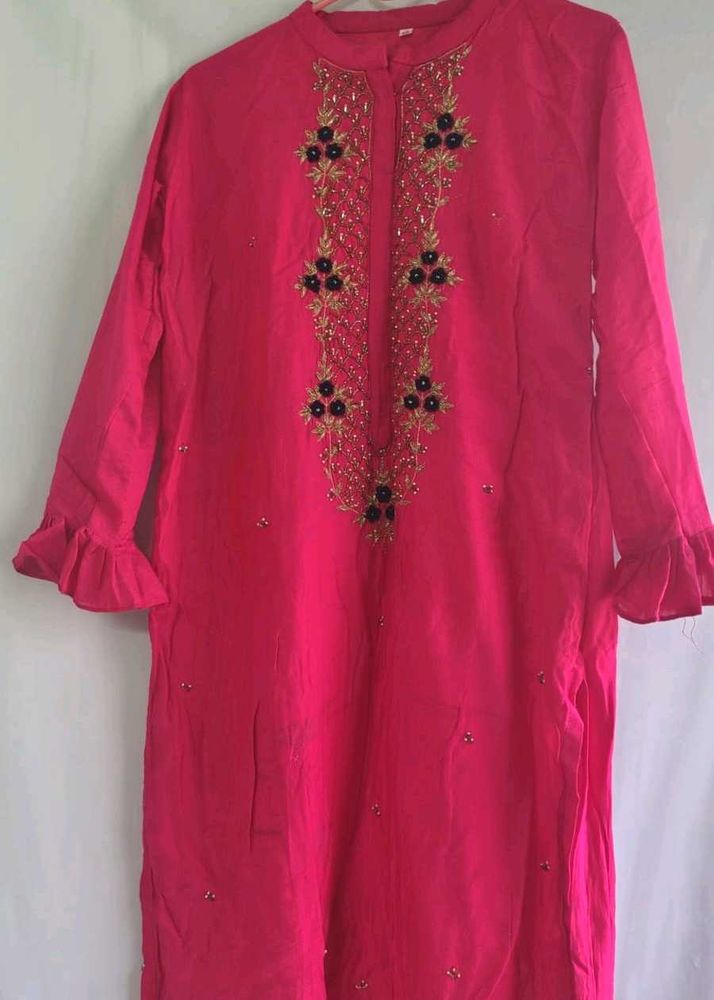 Embroidered Pink Kurta Duppata Leggings
