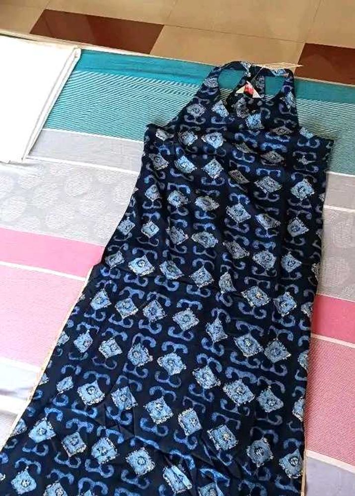 Blue Patterned Halter Neck Anouk Kurti