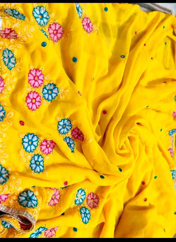 Yellow Embroidered Saree