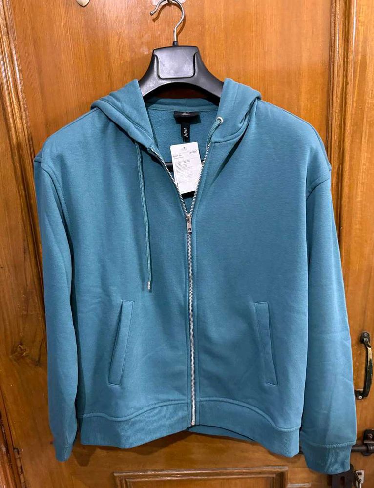 H&amp;M DARK TURQUOISE ZIPPER HOODIE SWEATSHIRT S