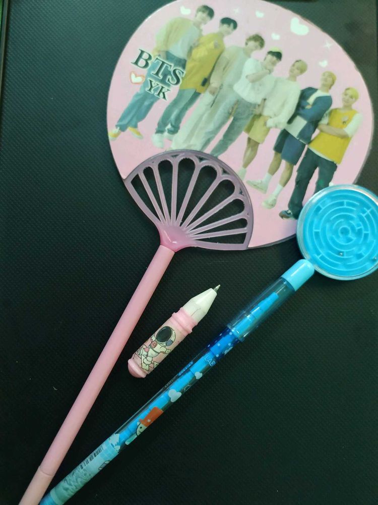 Pen With Attached BTS Fan &amp; Cute Pens Set