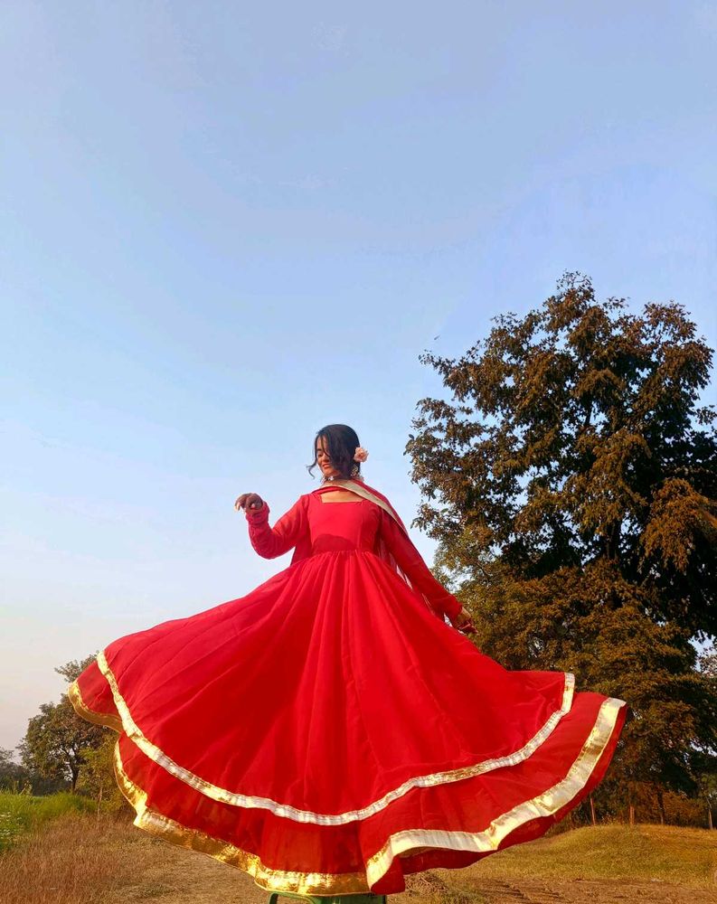 trending red anarkali suit