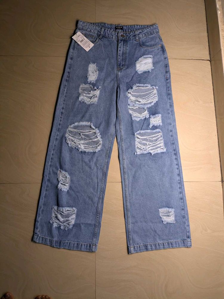 Ripped Wide-Leg Jeans