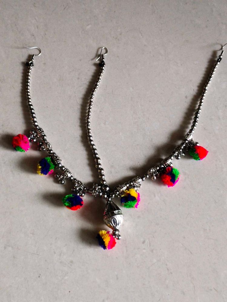 artificial silver maangtika