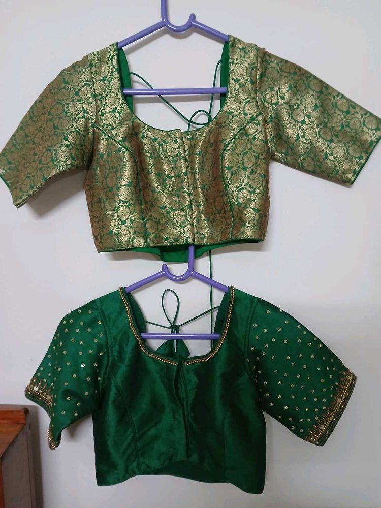 Green &amp; Gold Blouses - Set of 2