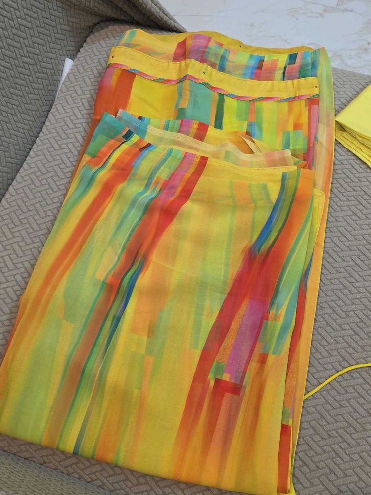 Yellow Georgette Saree With Blouse Peticoat