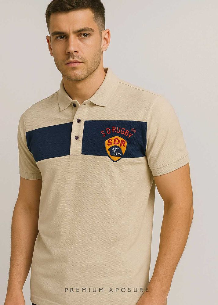 Premium Xposure Polo T-Shirt | Size M | Beige-Navy