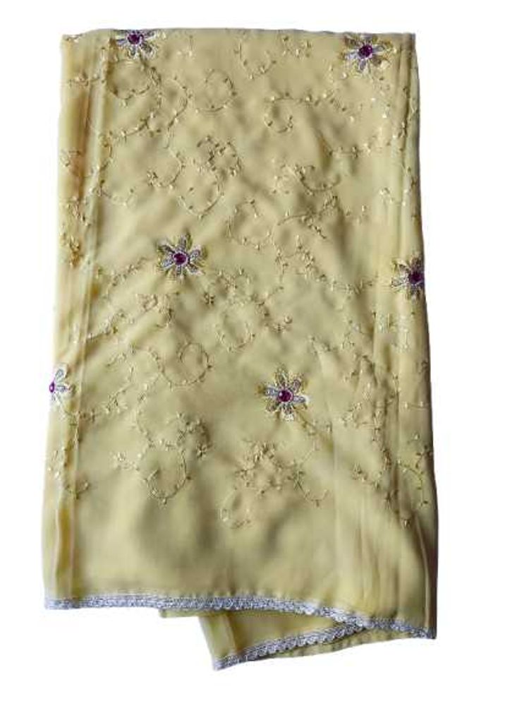 Elegant Lemon Yellow Embroidered Saree | Floral De