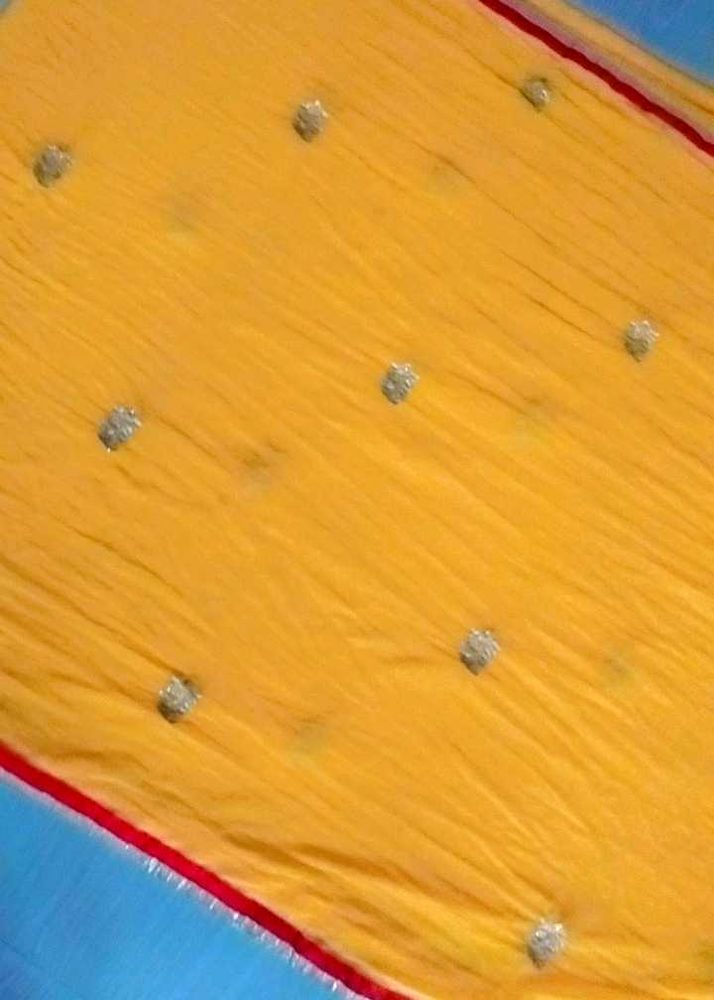 Yellow Dupatta with Silver Embellishments