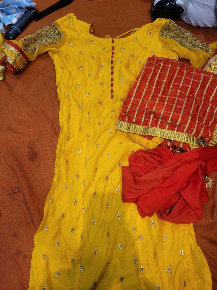 Yellow Embroidered Kurta Set only for 500