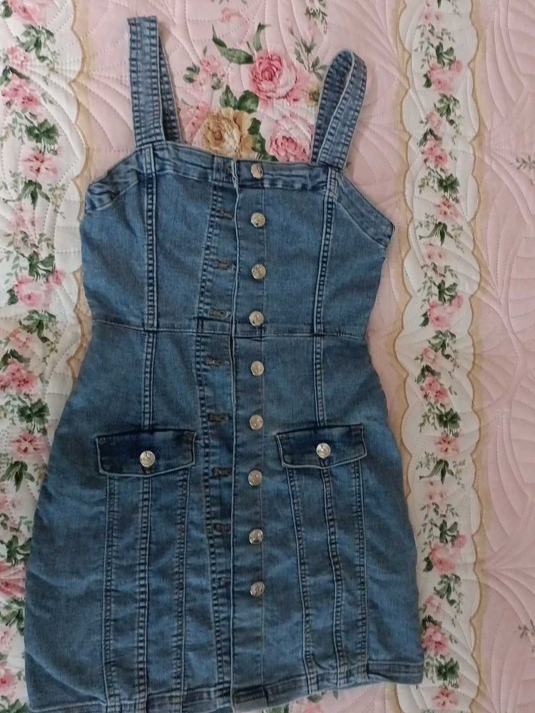 Denim Button-Down Mini Dress 26-28