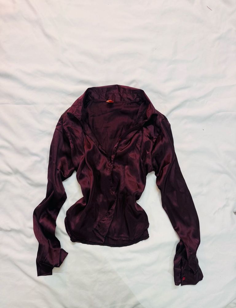 Burgundy Satin Blouse