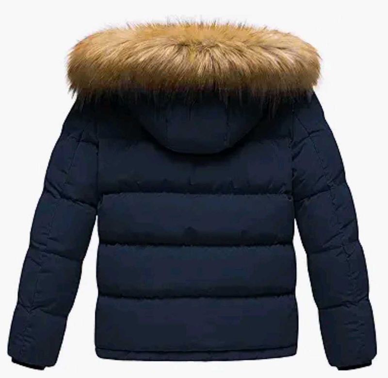 Navy Puffer Coat with Fur Hood New Jecket