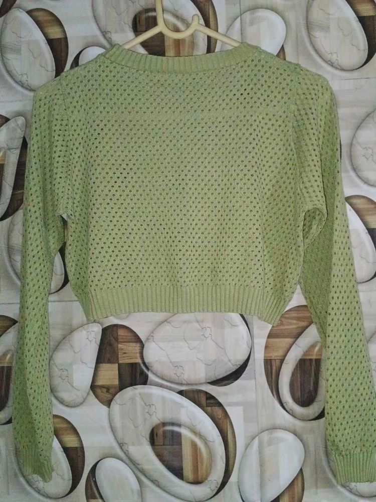 Green Knit Crop Top
