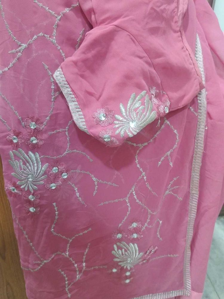 Pink Embroidered beauty saree with stitched blouse