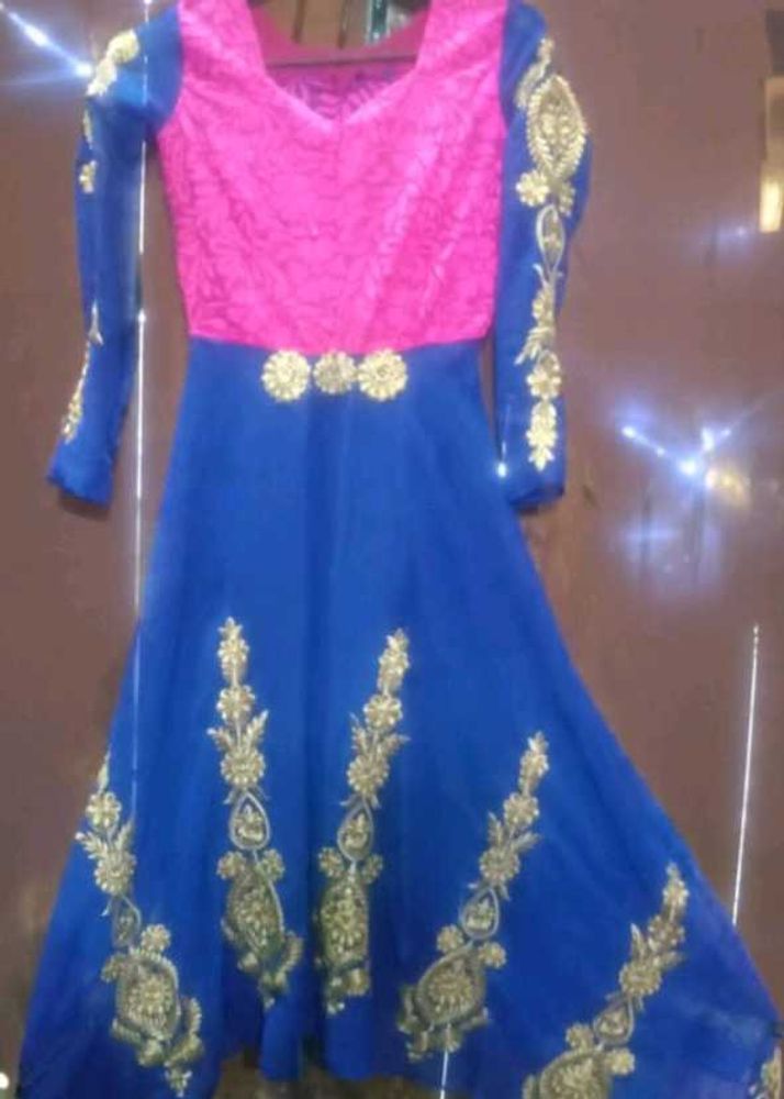 Royal Blue &amp; Hot Pink Embroidered Gown