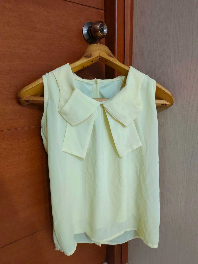 Pastel Yellow Bow Blouse