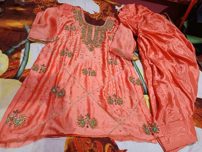 Peach Embroidered Kurta Set