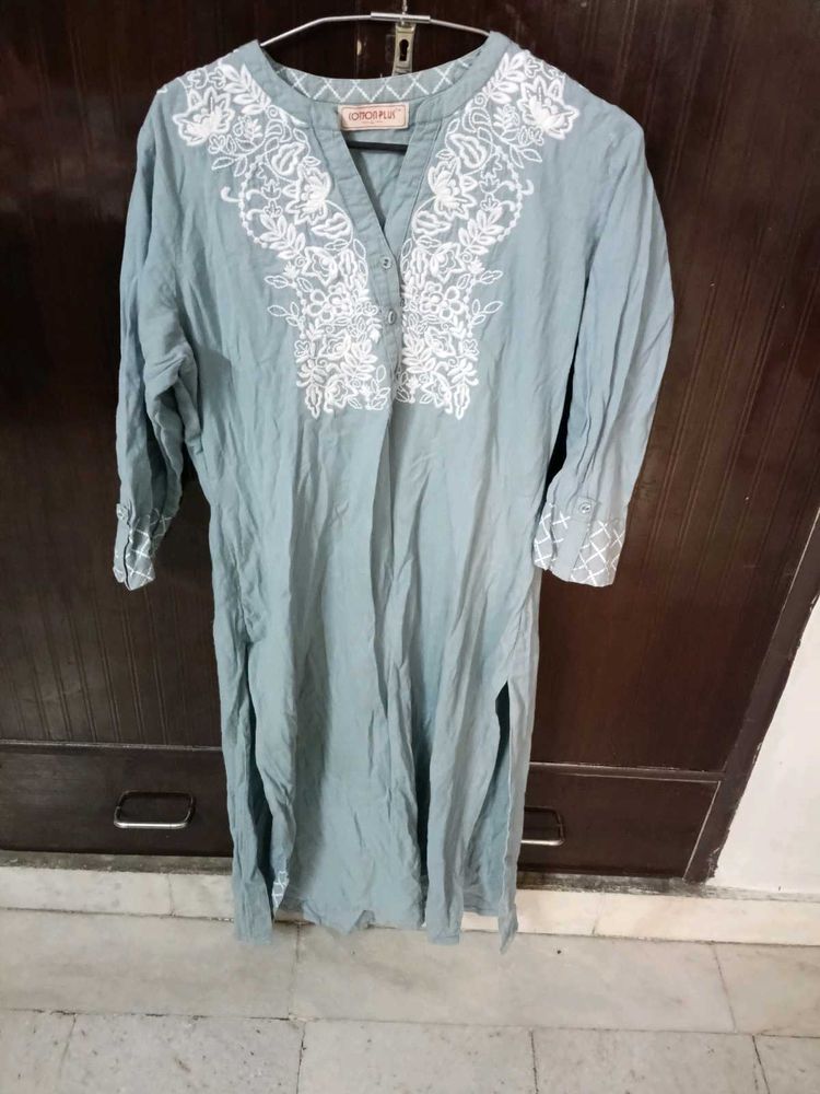 Embroidered Light Blue Kurti and pant set