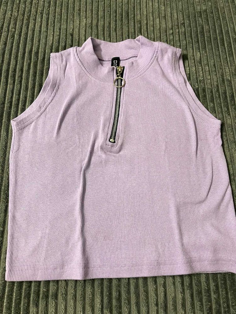 H&amp;M Lavender Ribbed Zipper Tank Top