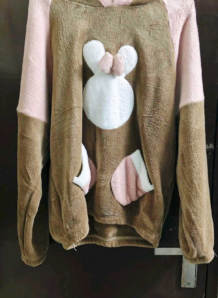 Cute Plush Bunny Hoodie And Lower