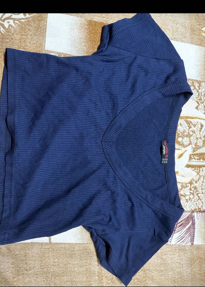 Navy V-Neck Crop Top