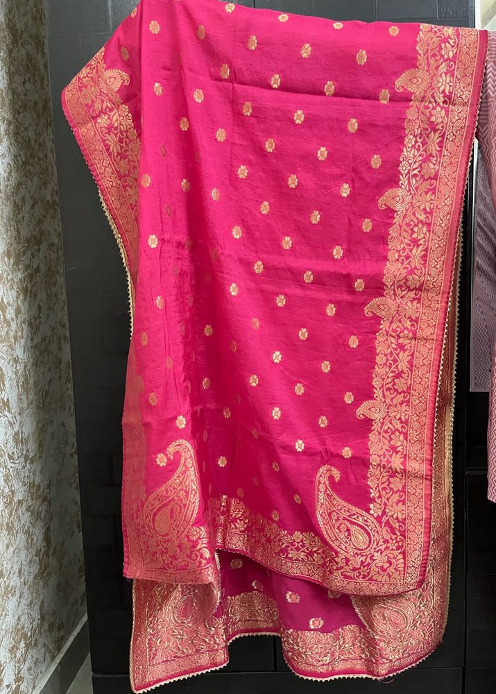 Pink Banarasi Silk Dupatta