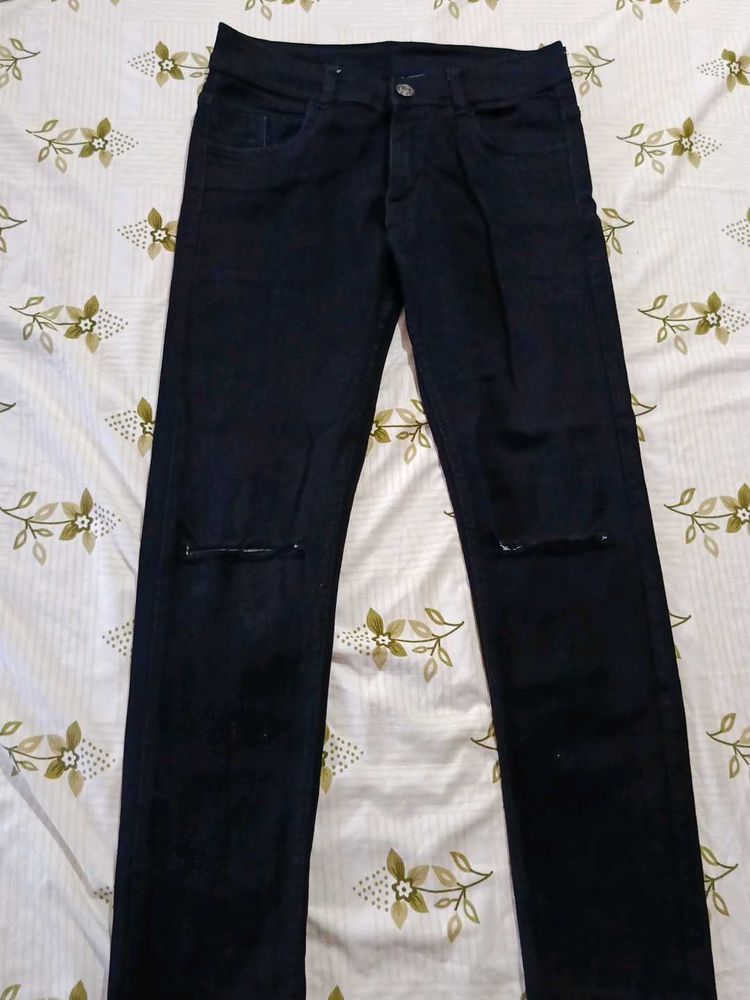 Black Knee Cut Jeans