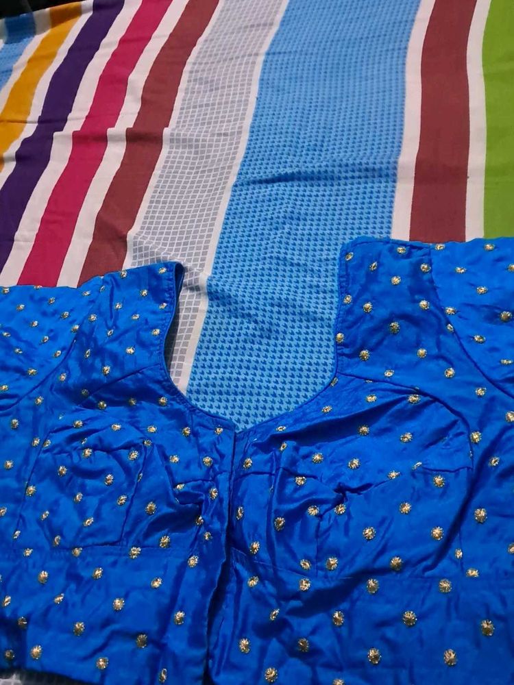 Blue &amp; Gold Embellished Blouse