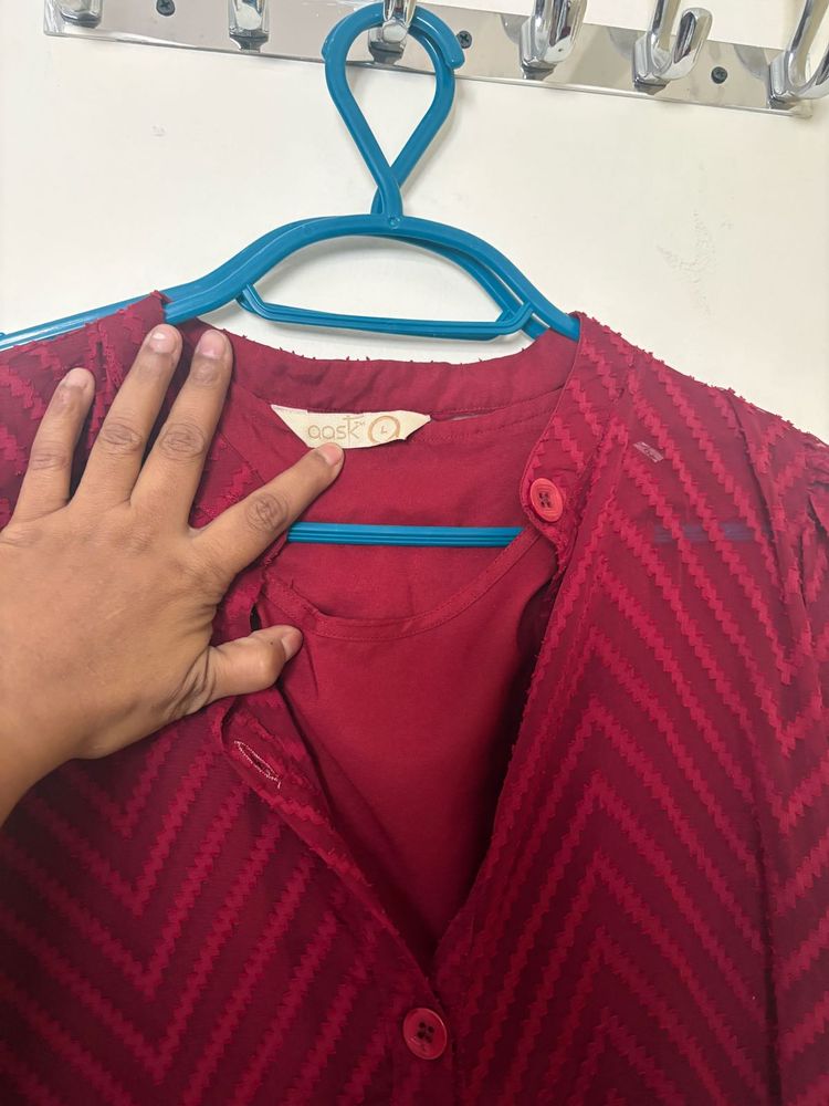 East Q Maroon Button-Down Top