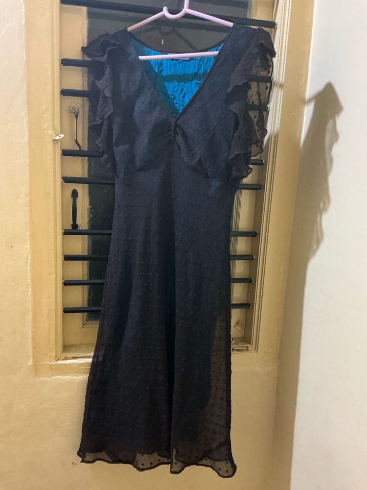 Vintage Elegant Black Ruffle Dress
