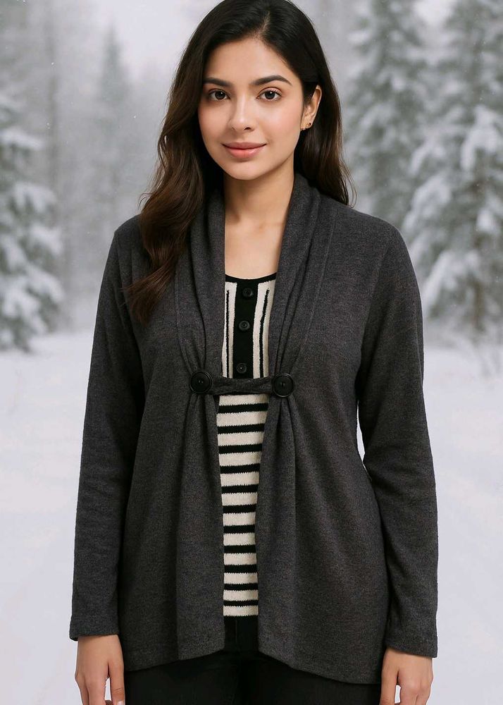 Elegant Gray Button-Front Cardigan