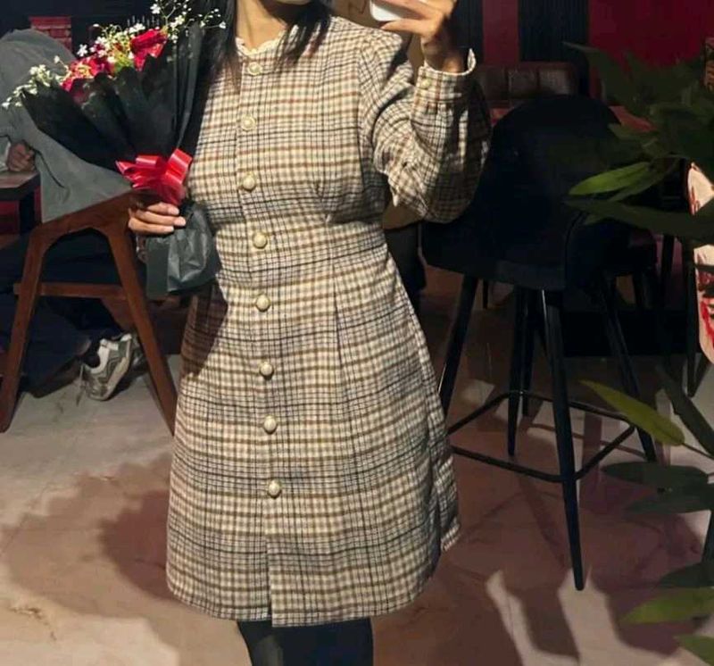 Plaid Button-Down Dress korean style