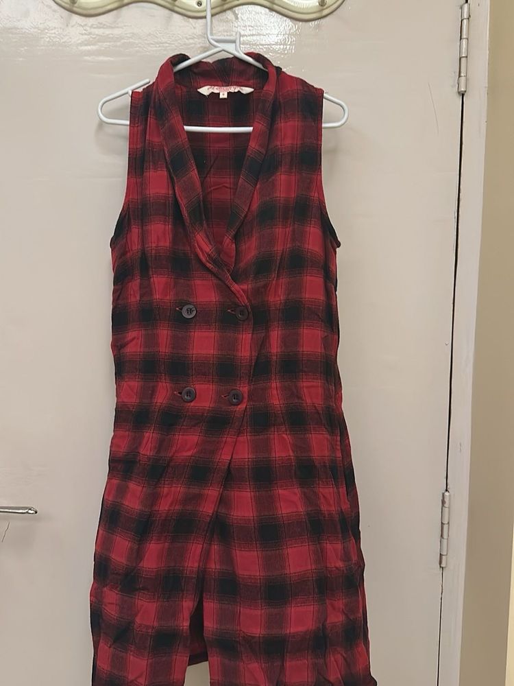 Red Plaid Sleeveless Dress