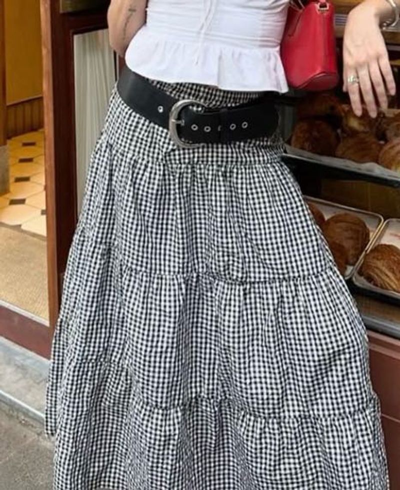 Gingham pinterest black and white skirt