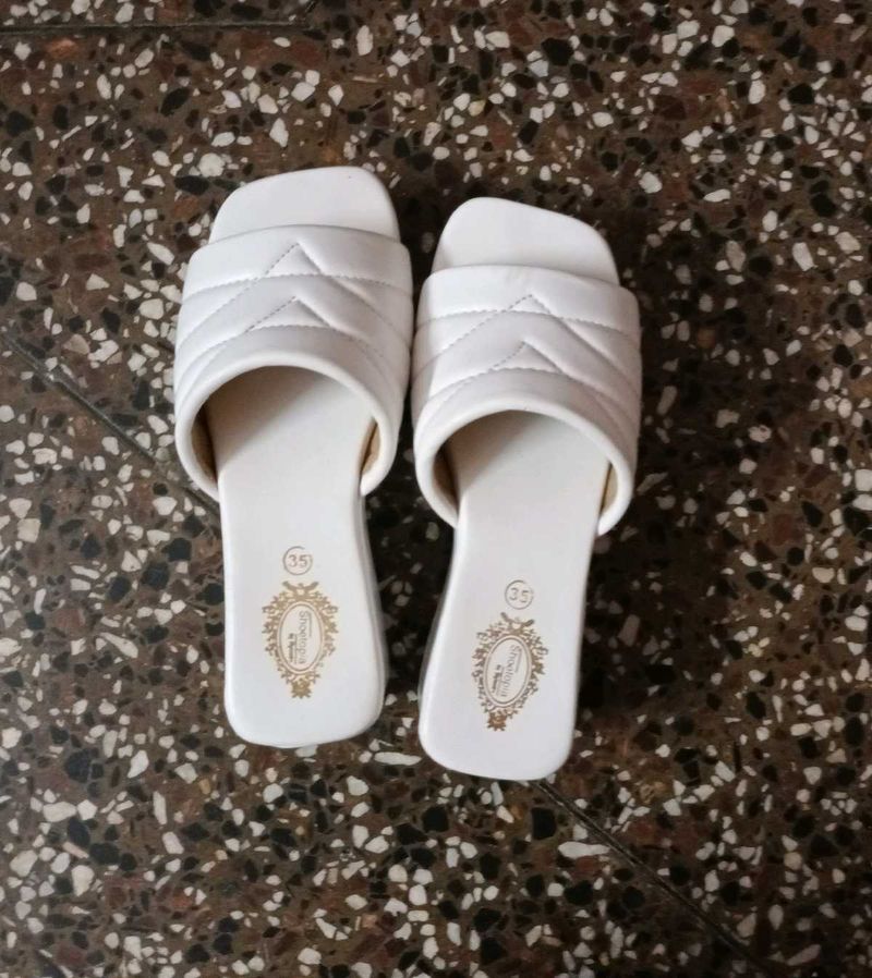 White Slide Sandals