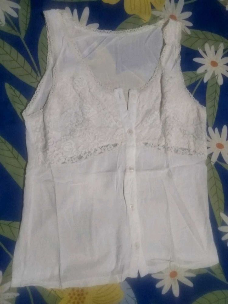 White Lace Trim Tank Top