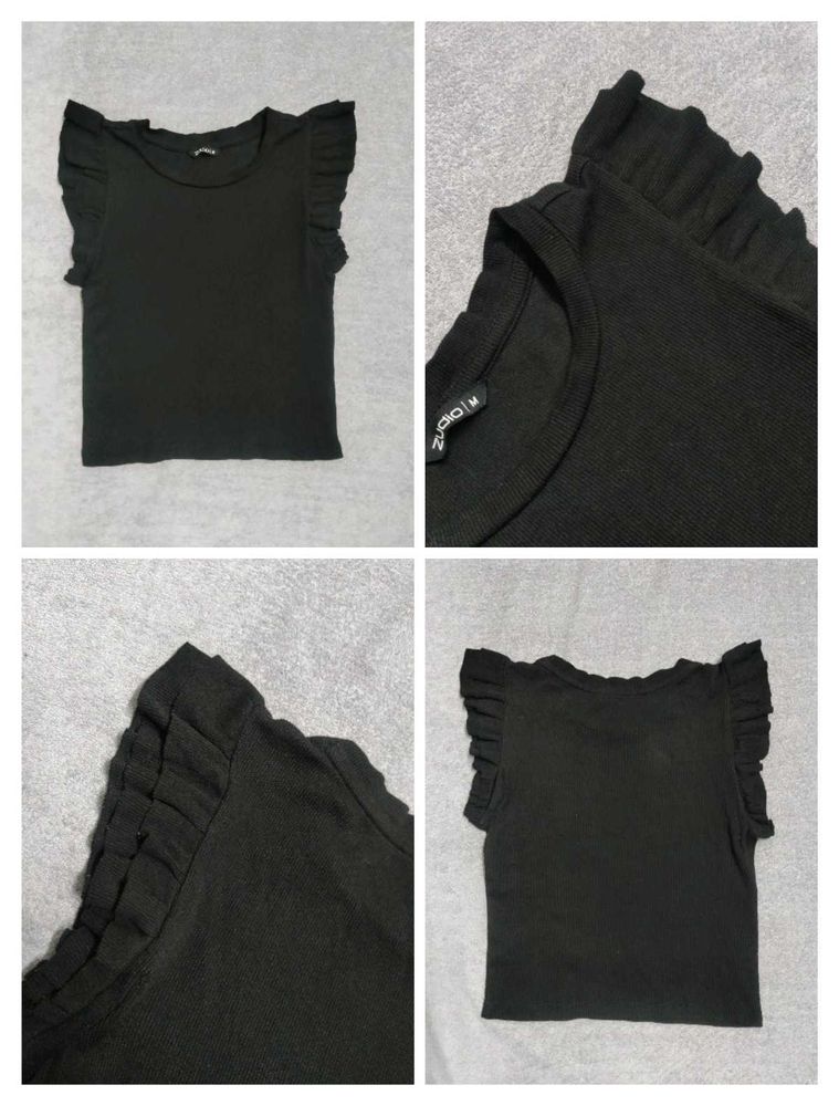 Black Ruffle Sleeve Top - Size M