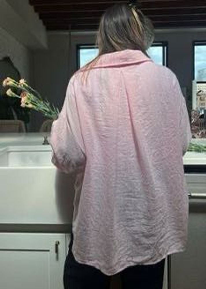 Pintresty Oversized Pink Gauze Button-Down Top