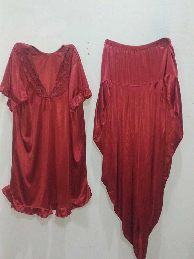 Silky Maroon Night Suit