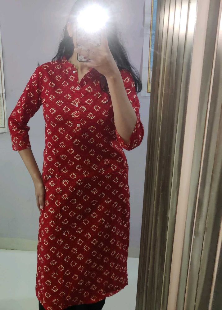 Red cotton Kurta for Women
