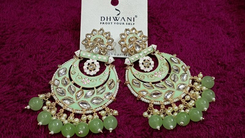 Green Pista Coloured Polki Earrings