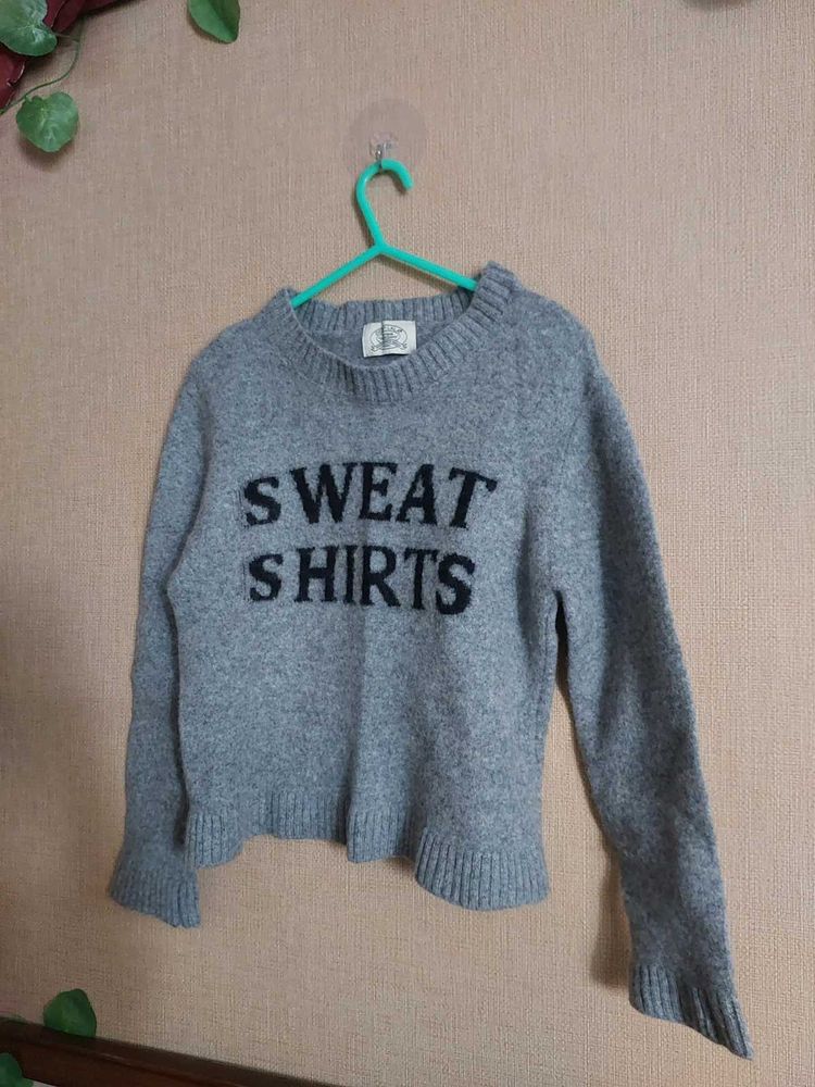 Gray "Sweatshirts" Knit Sweater