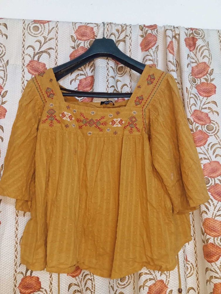 Embroidered Square Neck Top