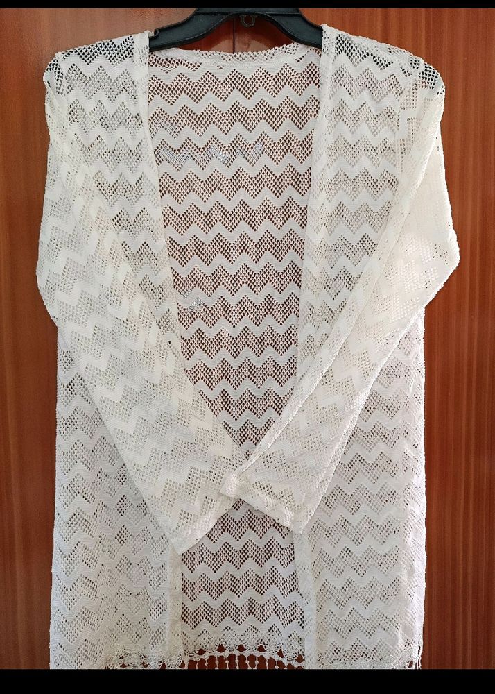White Crochet Duster Cardigan